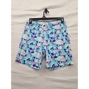 Member's Mark Mens Resort Swim Trunks Blue Flamingo Polyester Casual Size Small